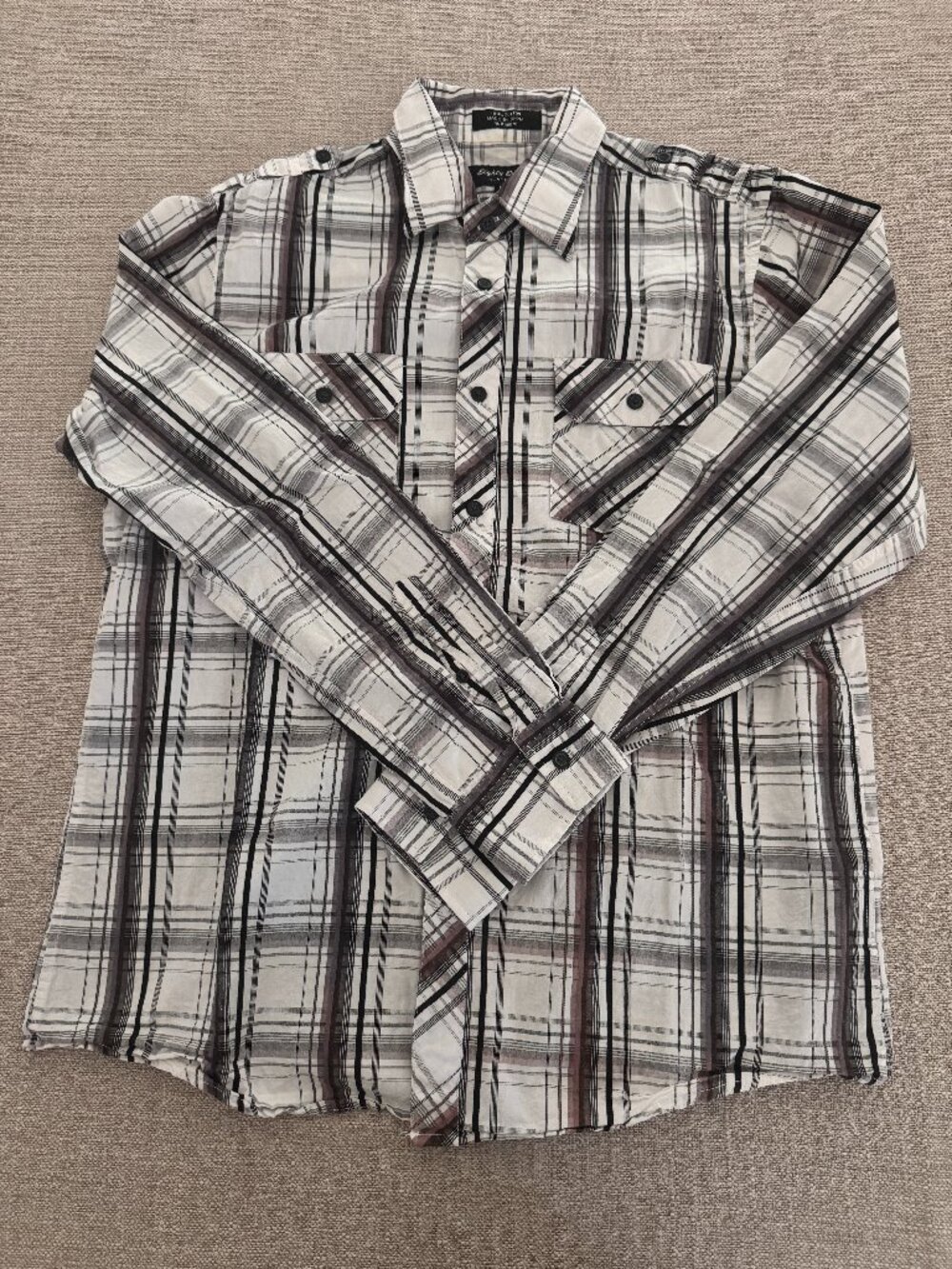 Eighty Eight Platinum Mens Plaid Button Down Shirt Medium Roll Tab Sleeve White